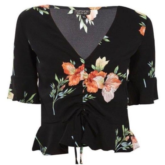 Topshop Ruched Floral Blouse - Picture 2 of 4